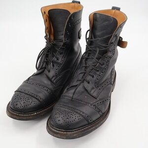 Tricker's Belstaff M7942 Brogue Boots Mens 12 Black Pebble Leather Wingtip UK 12